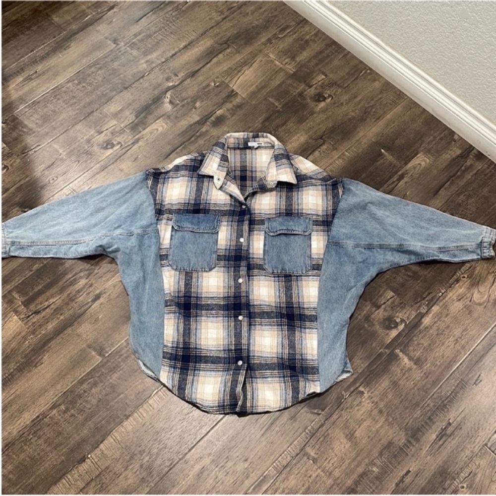 Fashion Nova Plaid Denim Jacket - Picture 3 of 6